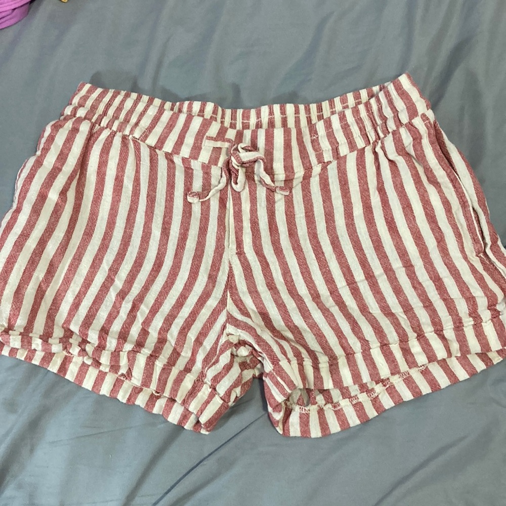 Red and white striped cargo shorts